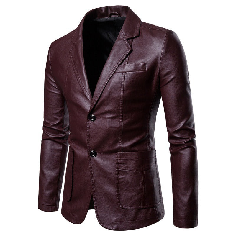 Herrenanzug Lederjacke Casual Classic Business Motorrad PU Leder Blazer Mantel | 1412 