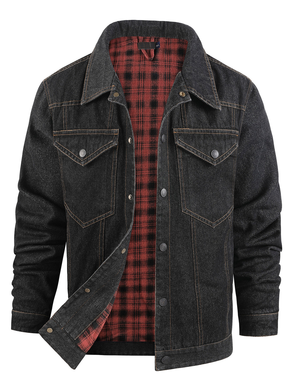Herren-Truckerjacke im Western-Karo-Flanell-Stil in großer Größe, lässige Jeans-Oberbekleidungsjacke | 3270 