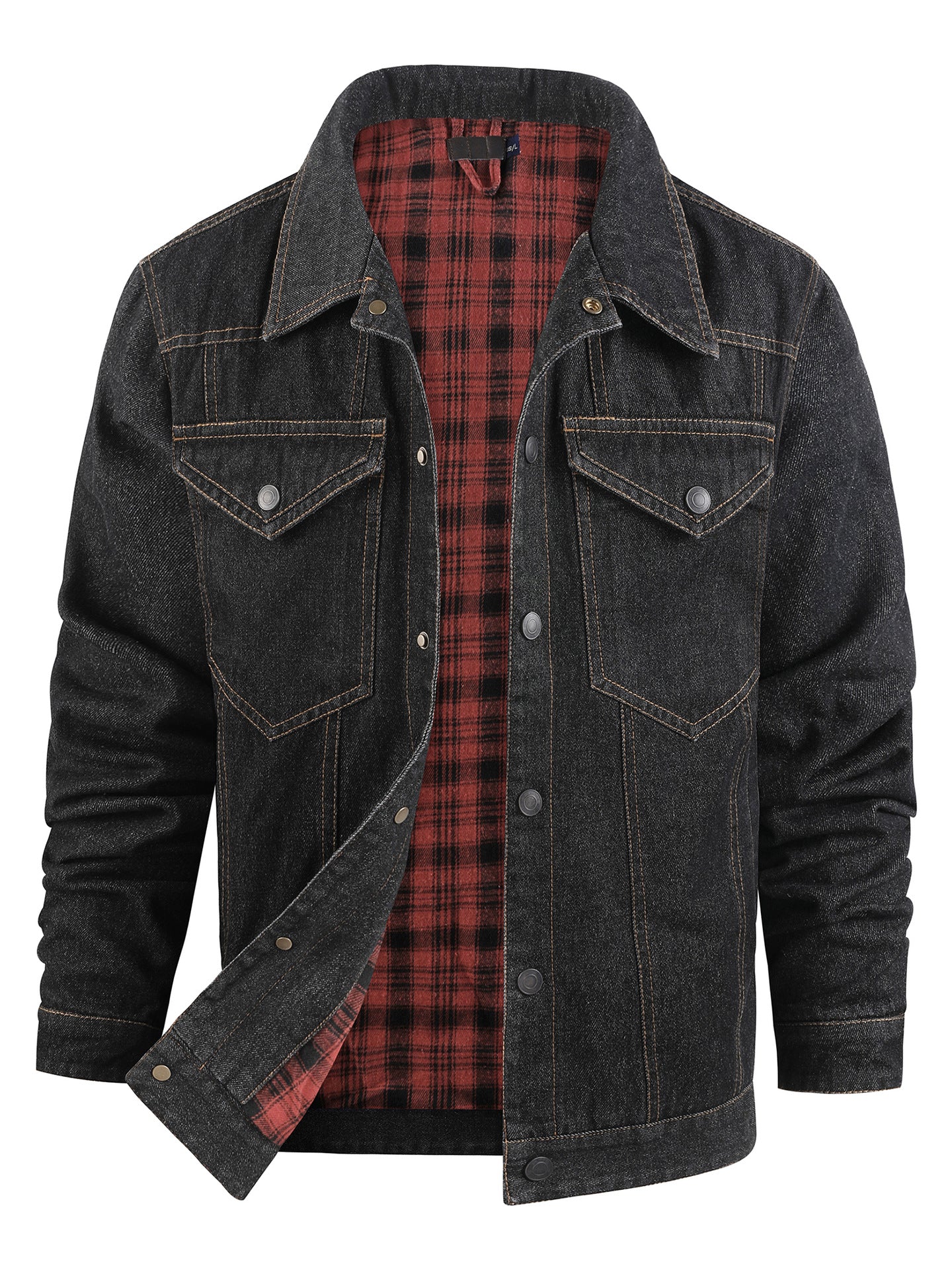 Herren-Truckerjacke im Western-Karo-Flanell-Stil in großer Größe, lässige Jeans-Oberbekleidungsjacke | 3270 