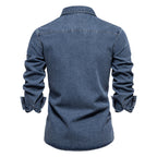 Herren-Jeanshemd mit verwaschenem Muster – Langarm, 100 % Baumwolle, lässiges Button-Up-Oberteil | 6025 