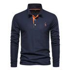 Herren Poloshirt aus Baumwolle, modisch, lässig, langärmelig, mit Hirsch-Stickerei-Design, T-Shirt für Männer | T12 