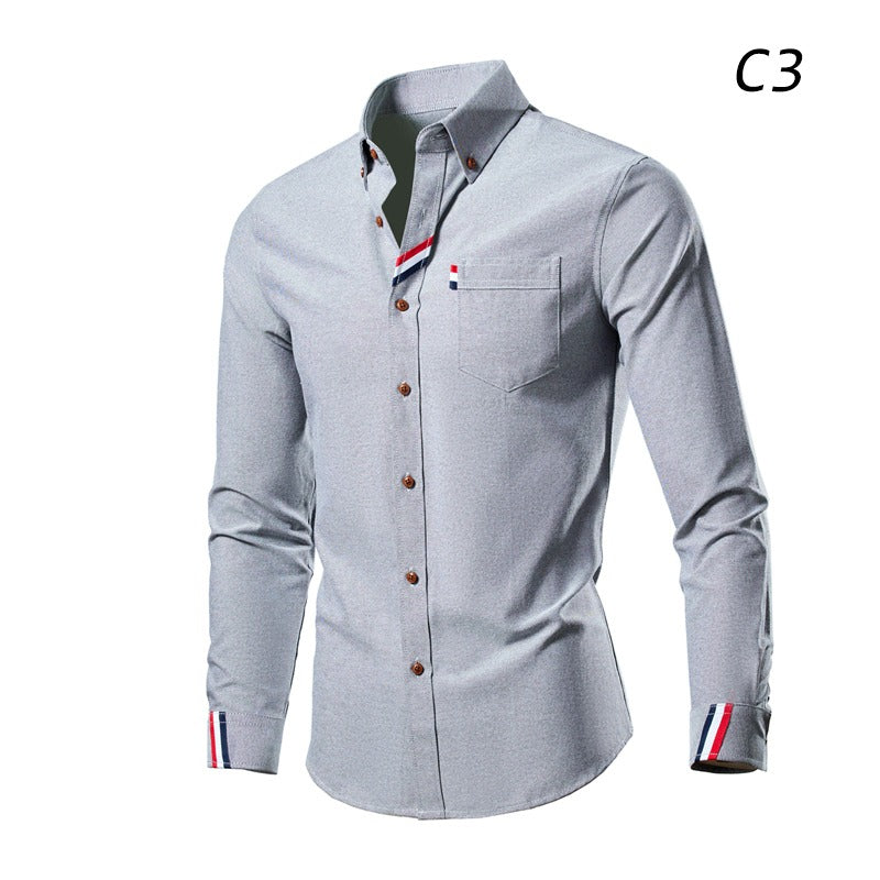 Chemise à manches longues décontractée pour homme, couleur unie, coupe slim 