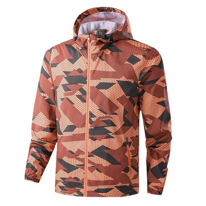 Men's Jackets Full Camouflage Printed Lightweight Jackets Hooded Full Zipper Up Trench Windbreaker Jacket |