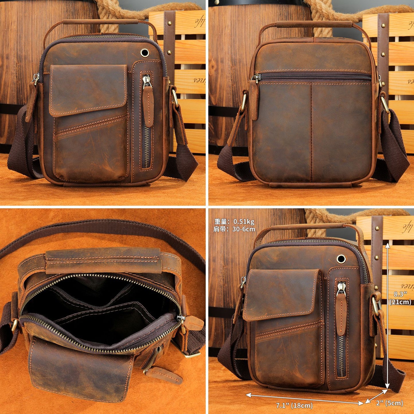 Premium Horse Leather Business Leather Shoulder Bag Crossbody Messenger Top Handle Handbag | 6059