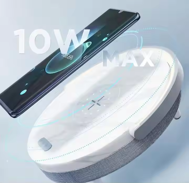 4-in-1-Nachttischlampe mit kabellosem Ladegerät, dimmbarem LED-Bluetooth-Lautsprecher, Telefonhalter und Nachtlicht als Geschenk | Ezvalo 