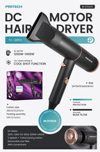 Professioneller Haartrockner mit 1200–1400 W, zweistufigem Gleichstrommotor und VDE-Stecker für Styling in Salonqualität | TC-2853 