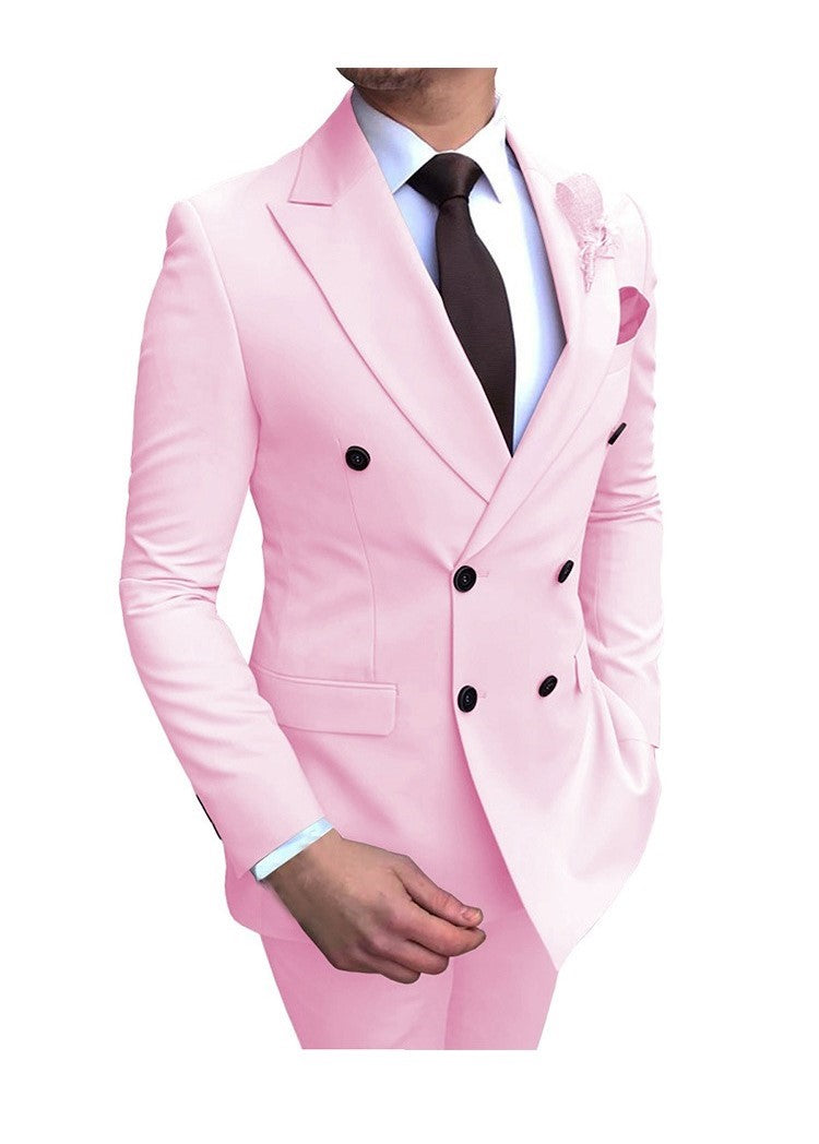 2-teiliger Herrenanzug, zweireihig, Revers, flach, Smart Fit, leger, Smoking, Hochzeits- und Eventanzüge (Blazer + Hose) | 9/7 