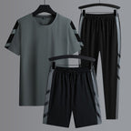 Herren-Set Kleidung 3-teilig T-Shirt Kurzarm Einfarbig Sommer-Sets | 1083 