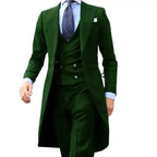 3-teiliger Herrenanzug, Smoking, langer Blazer, maßgeschneidert, handgefertigt, 3-teilig, Party-, Hochzeits- und Arbeitskleid (Blazer + Weste + Hose) | 102 