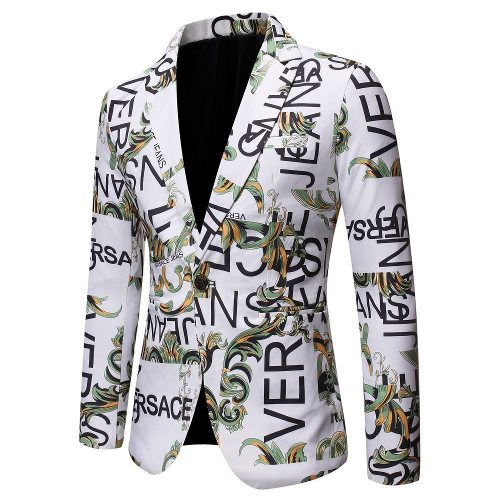 Giacca blazer a 1 bottone con tacca e stampa floreale a maniche lunghe da uomo | X07 