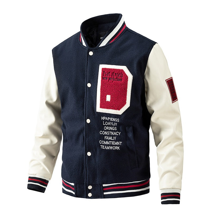 Herren-Winter-Baseballjacke aus Wolle mit Farbblockierung, lässiger und stylischer Modemantel | 77162 