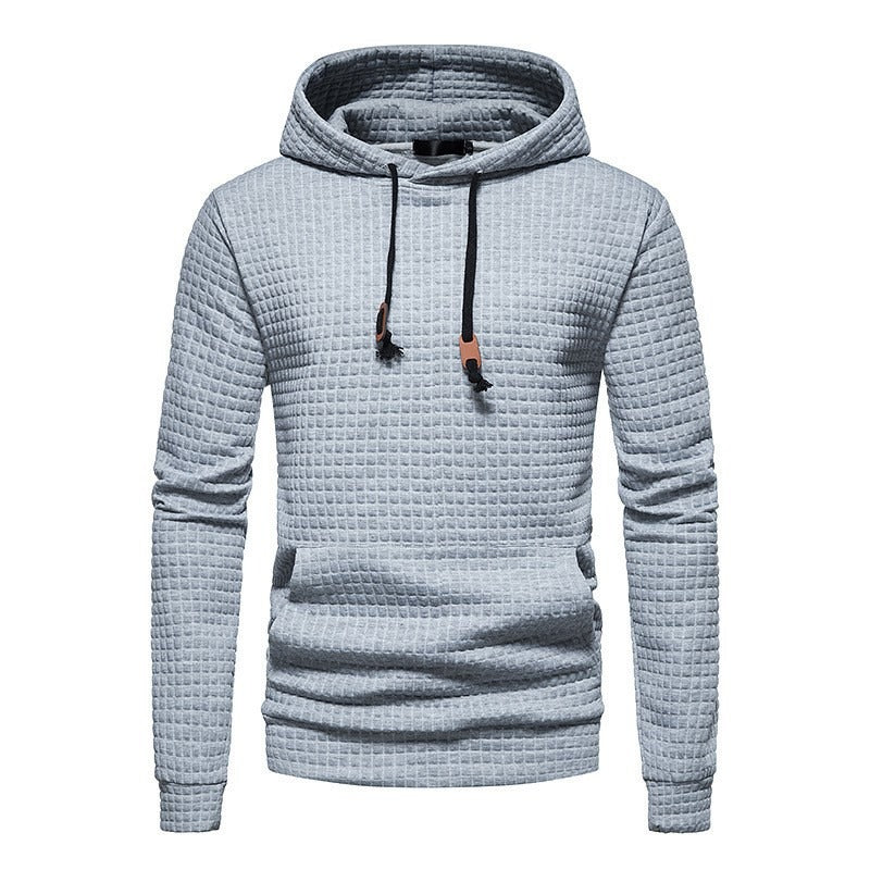 Casual Pullover Hooded Sweatshirt Hoodie Waffle Pattern Solid Hoodies | W02