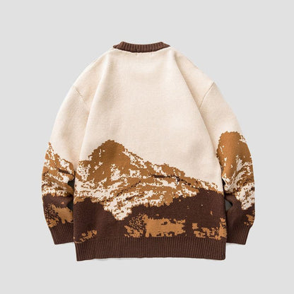 Men's Pullover Sweater Winter Snow Mountain Pullover O-Neck Loose Sweater Wool Long Sleeve Sweatshirt | 231026-7