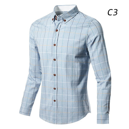 Men's 100% Cotton Long Sleeve Plaid Slim Fit Button Down Dress Shirt | 228-CS27