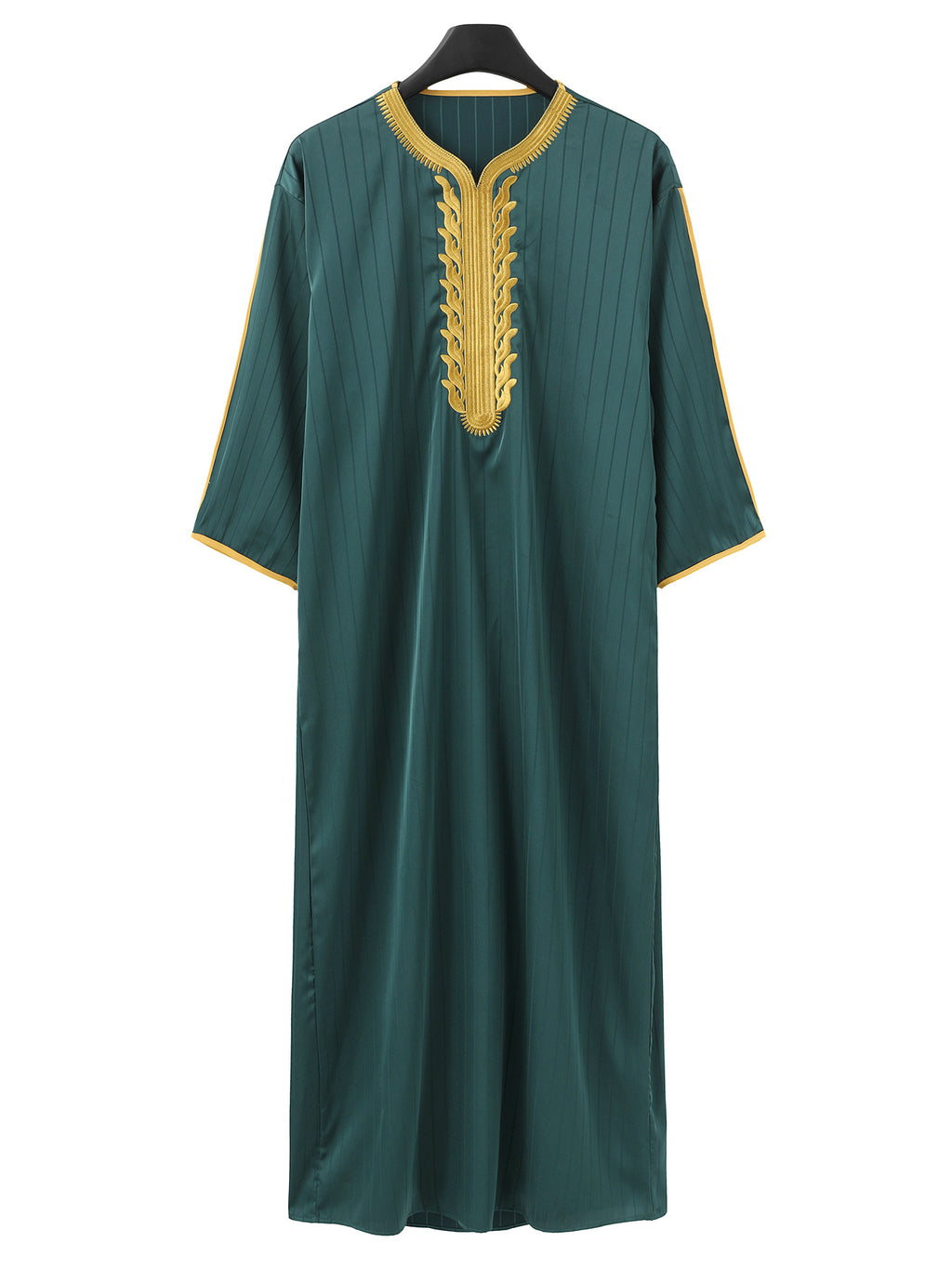 Lockerer muslimischer Herrenmantel mit Stickerei und langen Ärmeln, islamischer Abaya, Ramadan- und Eid-Outfits | 1134997 