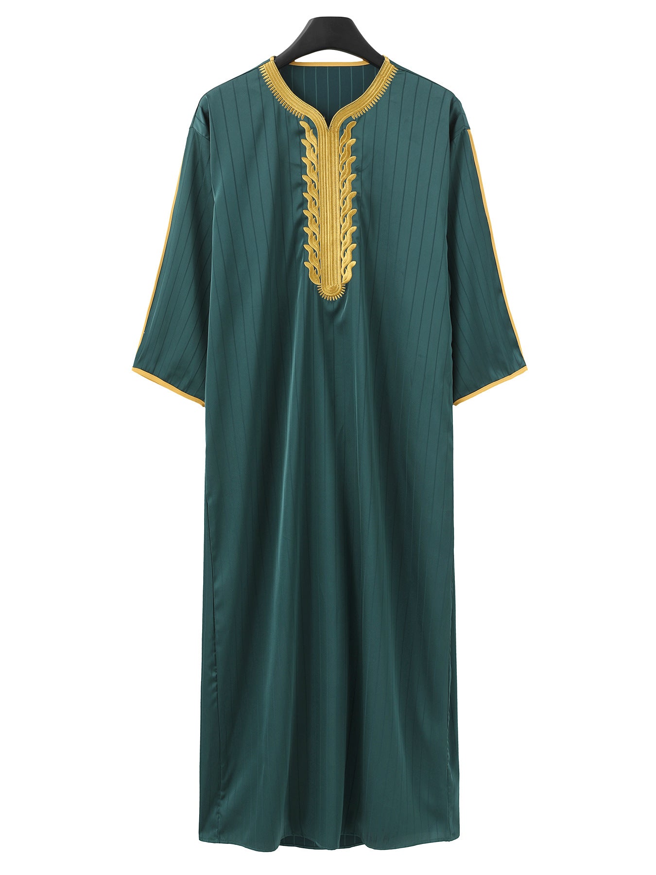 Lockerer muslimischer Herrenmantel mit Stickerei und langen Ärmeln, islamischer Abaya, Ramadan- und Eid-Outfits | 1134997 