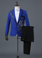 Herrenanzug, 2-teilig, formell, bestickt, elegant, mit blinkenden Pailletten, Kristallen, Blazer, Mantel, Abschlussball, Party, Smoking, Kostüm, Hochzeitsoutfit 