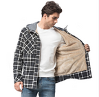 Hochwertige Herren-Hemdjacke mit Karomuster, Übergröße, mit Samtfutter, winddicht, warm, mit Kapuze, Baumwollmantel | 3252 