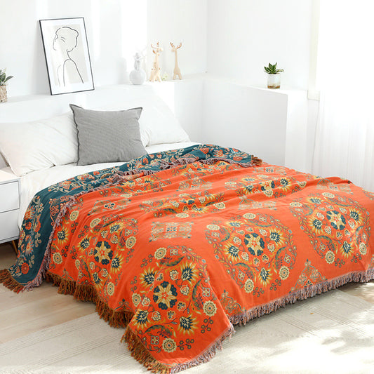 Bohemian Woven Cotton Throw Blanket All-Season Decorative Bedspread for Couch Sofa & Bed | YENLN03