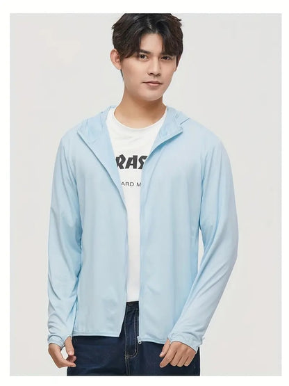 Leichter UV-Sonnenhoodie für Herren – Eisseide, schnelltrocknend und atmungsaktiv für den Sommer – Sportbekleidung zum Angeln, Radfahren und Wandern | 1999