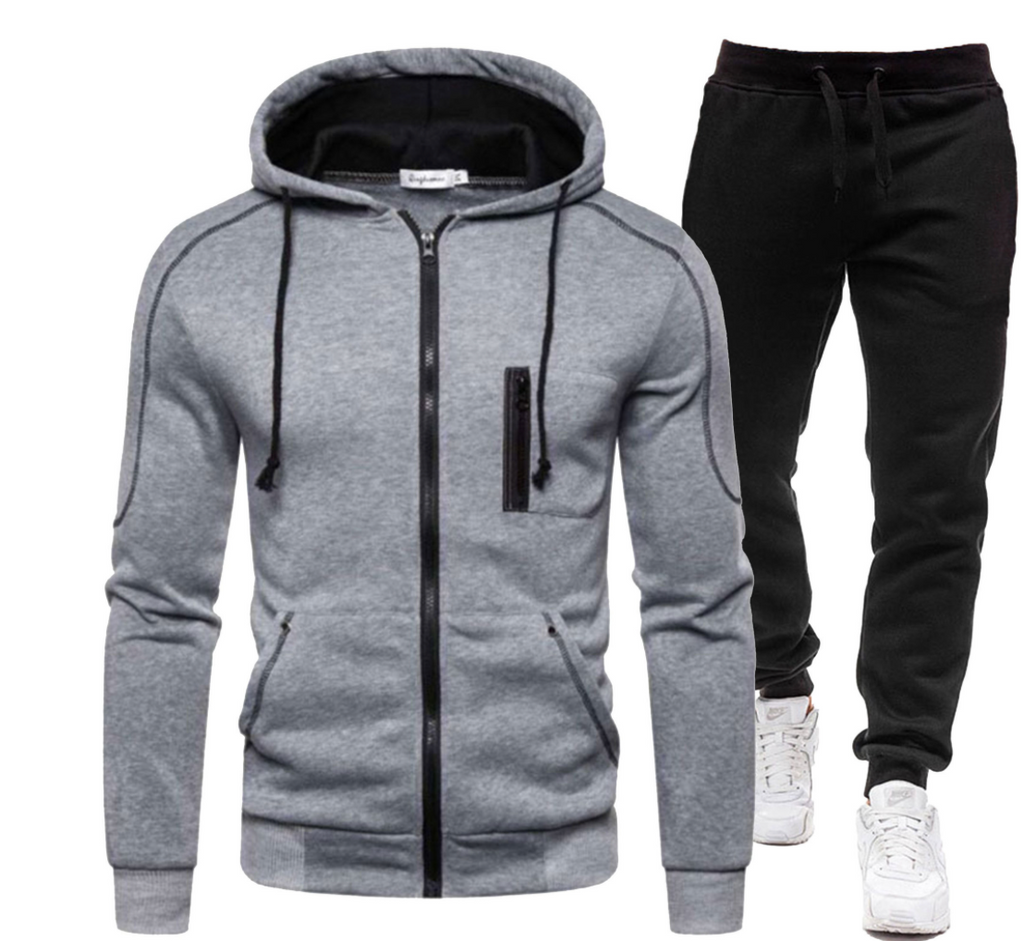 Herren Winter Reißverschluss Hoodie 2 Stück Casual Trainingsanzug Sportswear | 065 