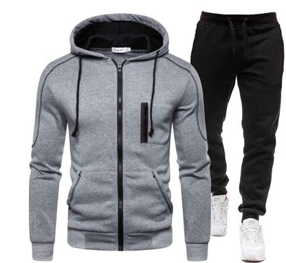 Men's Winter Zipper Hoodie 2 Pieces Casual Tracksuit Sportswear | 065