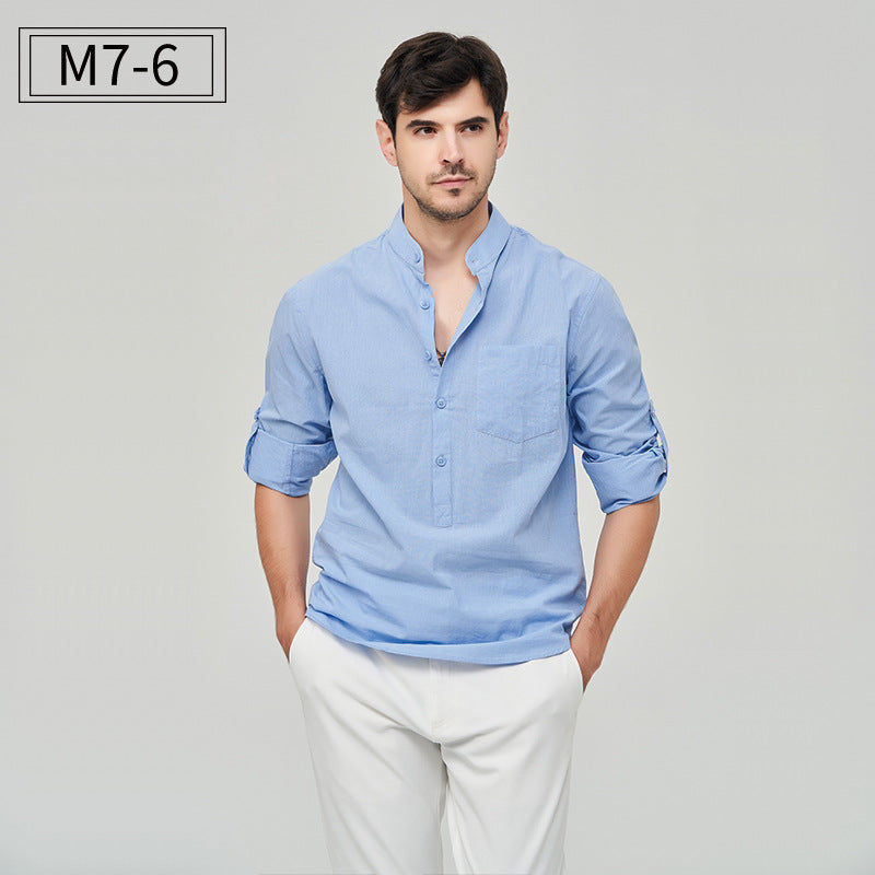 Chemise Henry à boutons solides pour homme, style classique et formel, style polyvalent | M7 