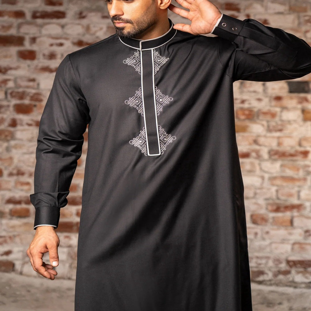 Men's Long-Sleeved Embroidered Arab Robe Ethnic Style Muslim Thobe for Elegant Comfort | 02