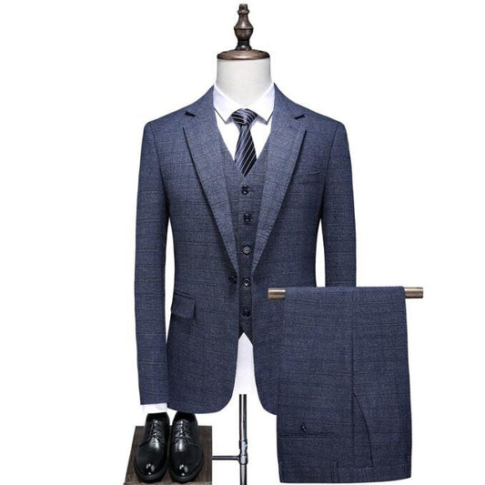 Costume 3 pièces de style britannique pour homme, tenue d'affaires décontractée à carreaux, tenue de mariage slim | 6835