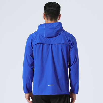 Veste de sport à capuche pour homme, imperméable, de qualité supérieure, avec bandes réfléchissantes, pour course à pied, extérieur, gym, entraînement 