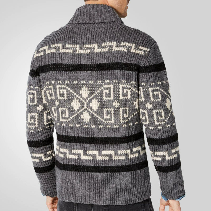 Stilvolle Slim Fit Jacquard-Strickjacke für Herren mit langen Ärmeln, lässiger Reverspullover | SY0013 