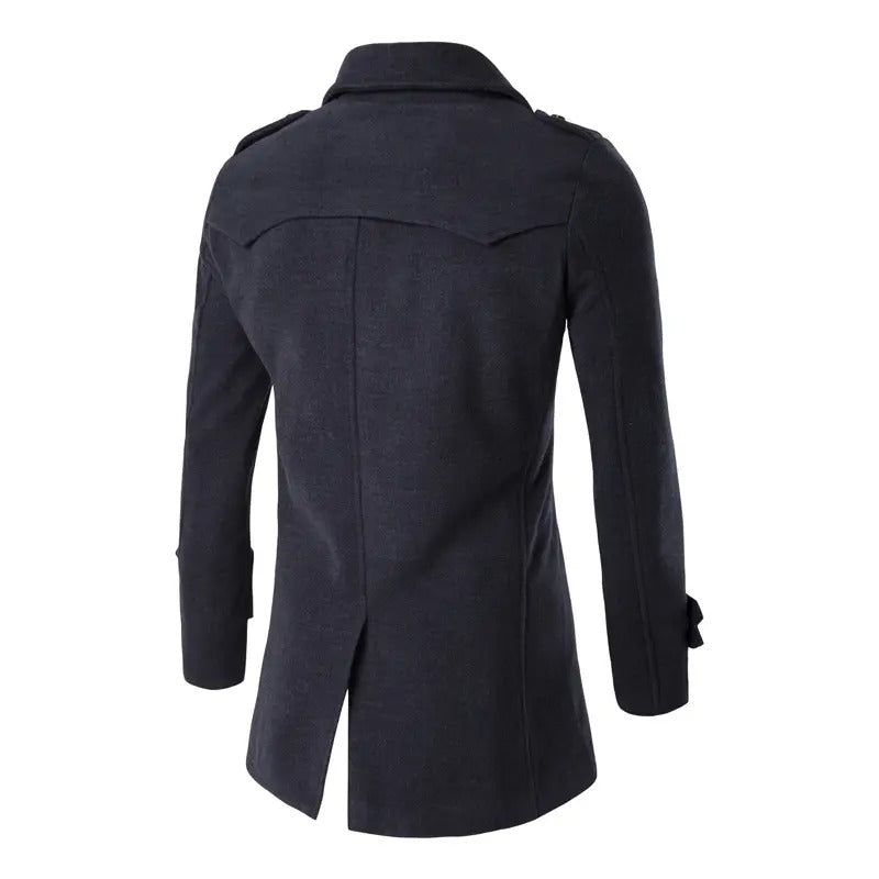Herren Zweireihiger Wollmantel Mittellang Schmaler Trenchcoat | 3013 