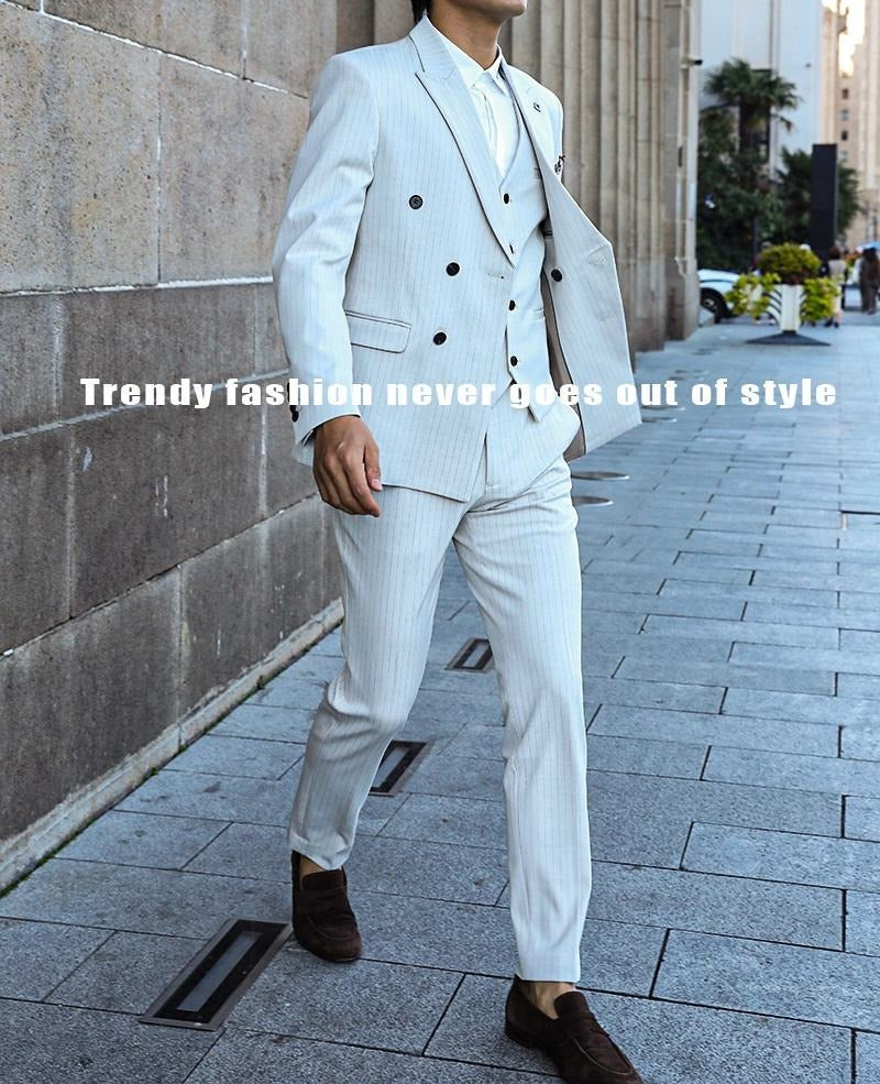 Zweireihiger Herrenanzug, 3-teilig, maßgeschneidert, Smart Fit, für Anlässe, Partys, Business-Anzüge (Blazer + Weste + Hose) | HC67 