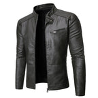 Winter Herren Motorrad Lederjacke Stehkragen Ledermantel 