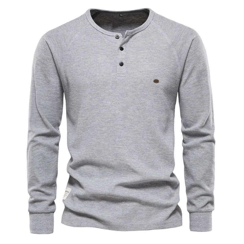 Men's Winter Sweater Collar Long Sleeve Waffle T-Shirt Solid Color T-Shirts | TW401