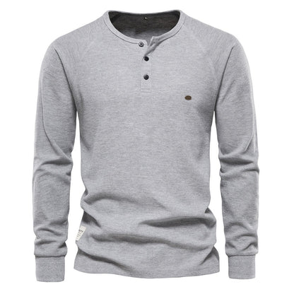 Men's Winter Sweater Collar Long Sleeve Waffle T-Shirt Solid Color T-Shirts | TW401