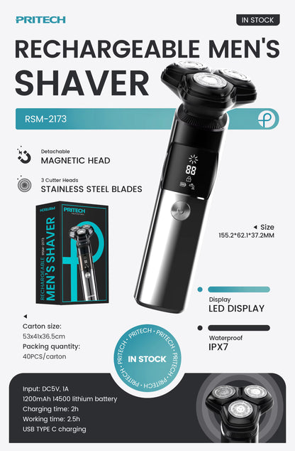 PRITECH Triple Rotary Electric Shaver 1200mAh Rechargeable Beard Razor for Precision Shaving | RSM-2173