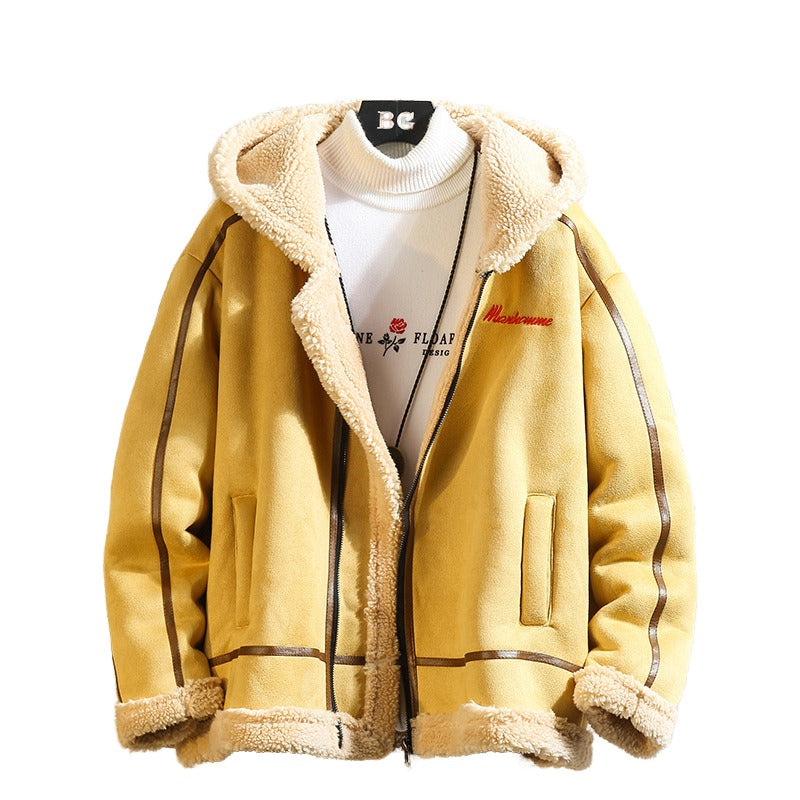 Herren Retro Polar Fleece Arbeitskleidung Baumwollmantel Stehkragen Kapuze Loose Fit Freizeitjacke | A048MY10 