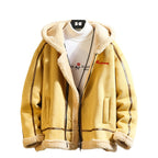 Herren Retro Polar Fleece Arbeitskleidung Baumwollmantel Stehkragen Kapuze Loose Fit Freizeitjacke | A048MY10 