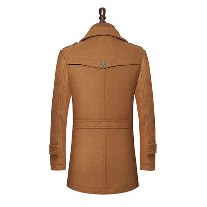 Men's Double Collar Woolen Warm Plus Size Long Coat Windproof Trench Coat | 1004