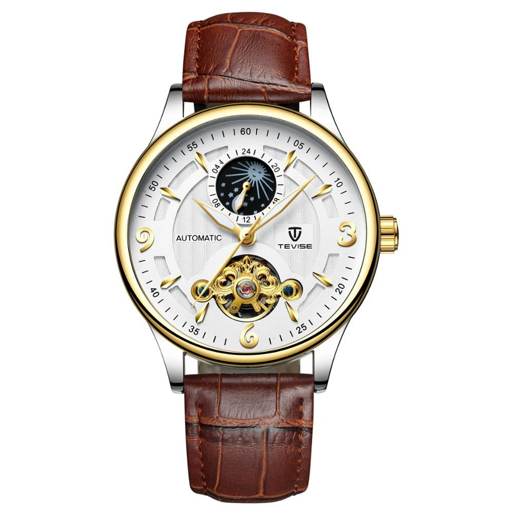 Herren-Automatikuhr aus Leder, mechanisch, Tourbillon, wasserdicht, Freizeituhr | T820b 