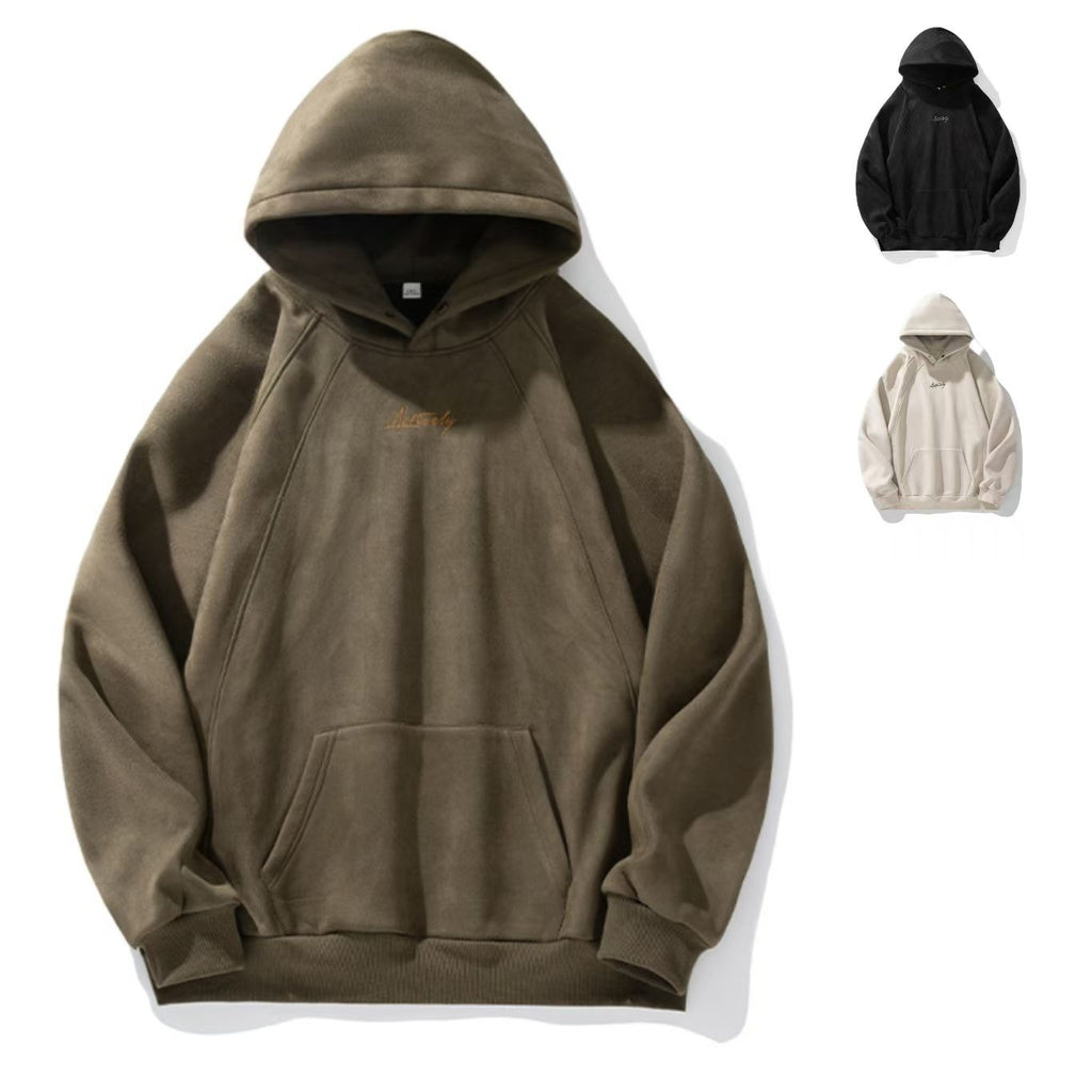 Unisex Kapuzenpullover aus schwerem Wildleder im Retro-Stil im amerikanischen Stil für Herbst und Winter | Locker sitzender Hoodie | L3848 