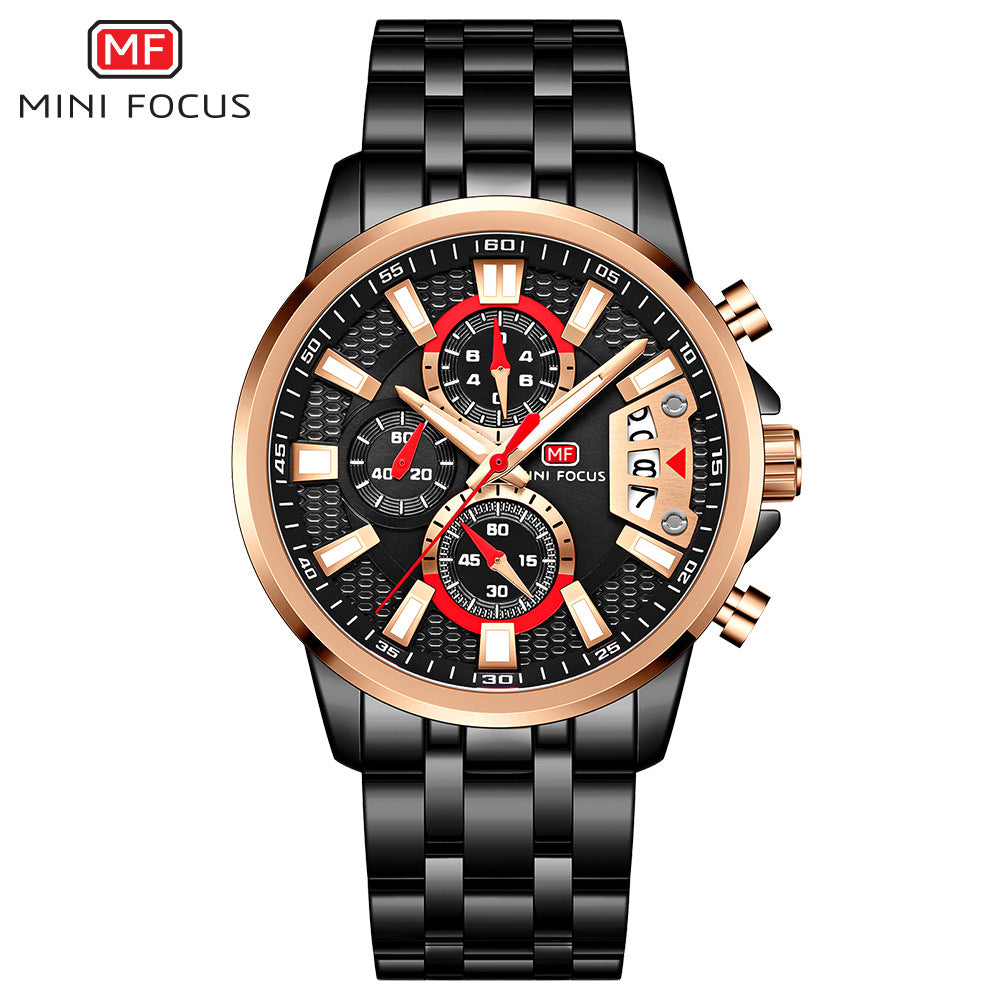 Herren Edelstahl Uhren Chronograph Uhr Luxus Leuchtende Quarz Armbanduhr | MF0352G 