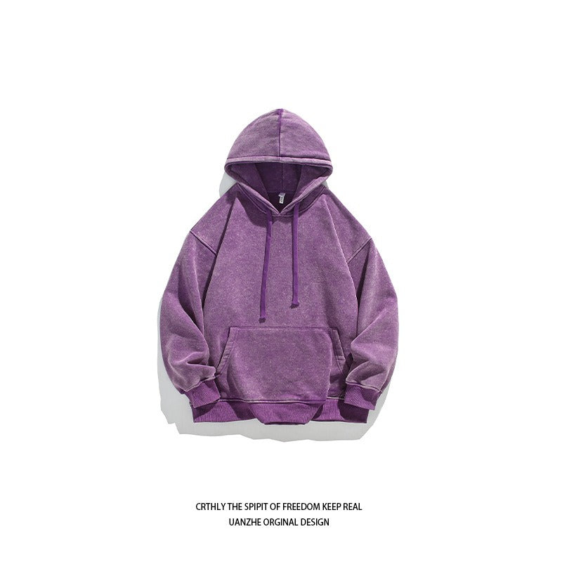Unisex Heavy French Terry Bonded Fleece Hoodie Dicker Vintage Distressed Washed Pullover | A042-23XW99282 