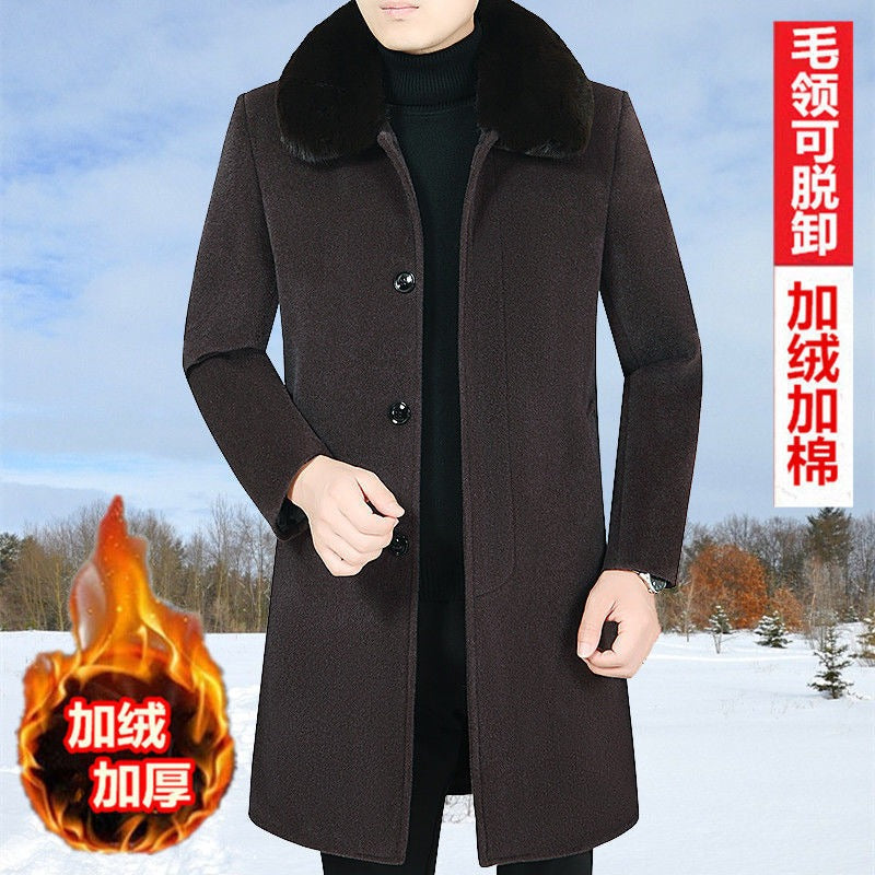 Men British Coat Wool Jacket Winter Heavy Cotton Slim Blend Casual Trench Coat | 805