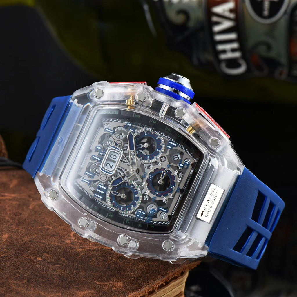 Herren Luxus Beste Sportuhr Transparentes Gehäuse Chronograph Neue Geschenkuhren | 