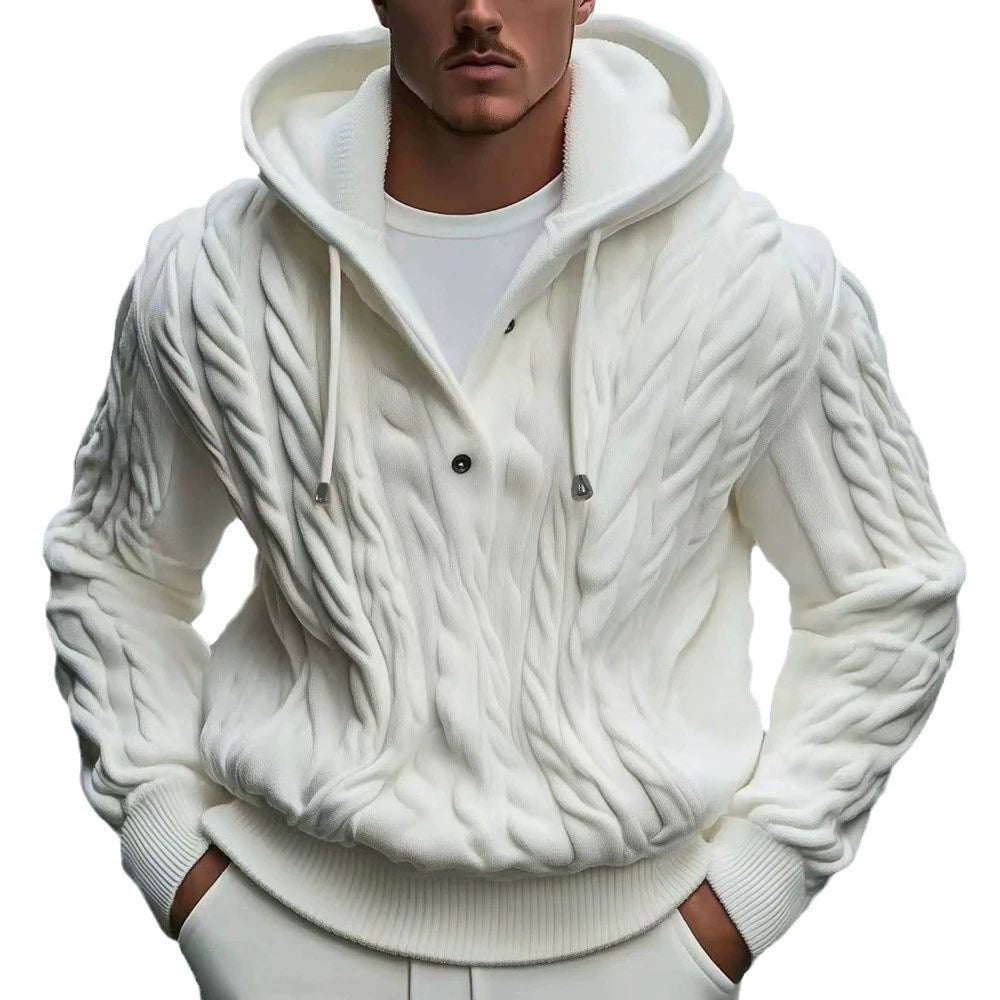 Herren-Strickwaren, gedrehter Kordelzug, Kapuzenpullover, 7-Nadel-Woll-Sweatshirtjacke | SY0139 