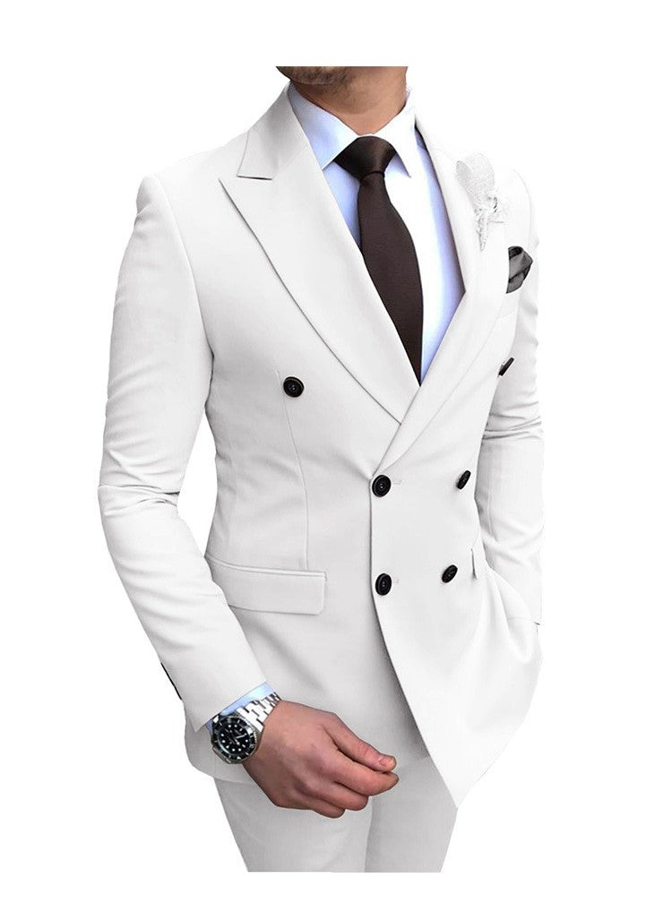 2-teiliger Herrenanzug, zweireihig, Revers, flach, Smart Fit, leger, Smoking, Hochzeits- und Eventanzüge (Blazer + Hose) | 9/7 