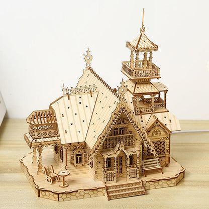 Puzzles 3D Villa en bois Château Bricolage Artisanat en bois Enfants Loisirs lumineux Jouets éducatifs | PT-045 