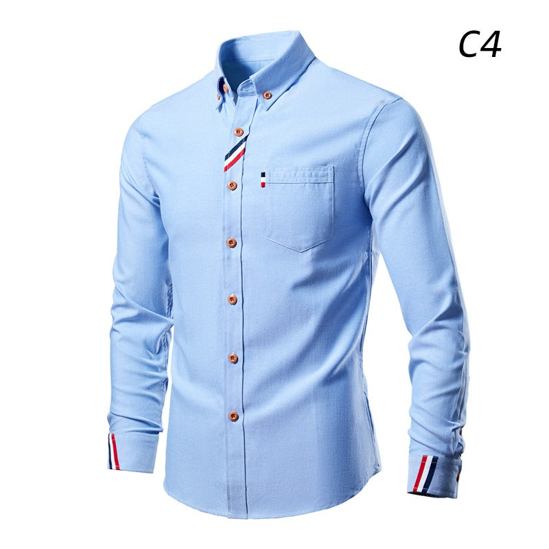 Chemise à manches longues décontractée pour homme, couleur unie, coupe slim 